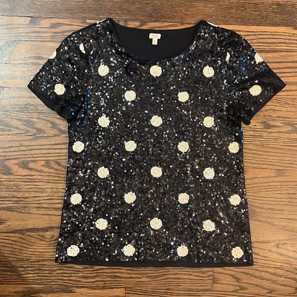 J. Crew Polka Dot Sequin T-shirt, Black & White Size S - Picture 2 of 12
